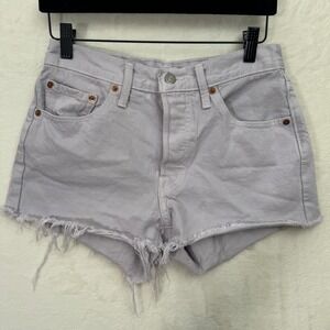 Levis Denim Shorts Womens 28 Lavender 501 Original High Rise Raw Hem Cut Offs